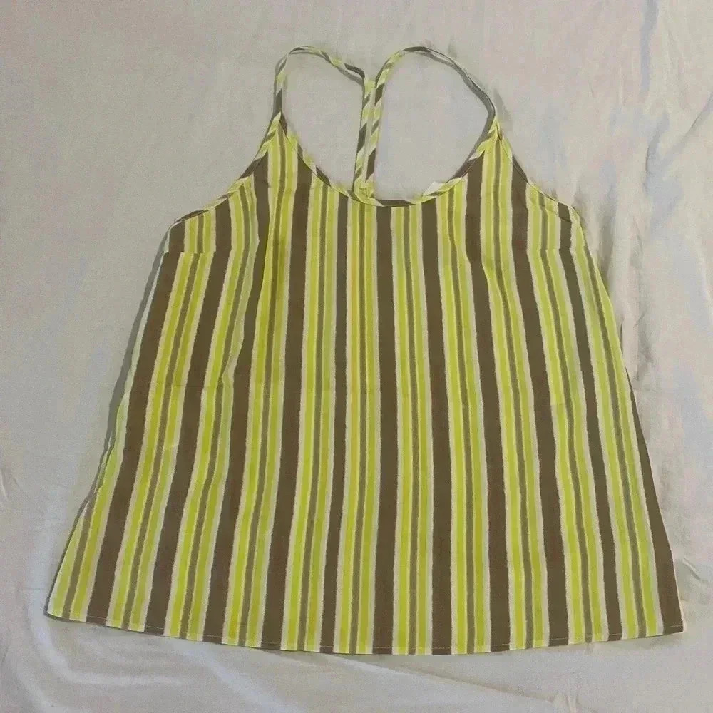 MNG basic women’s  light weight fall summer striped tank top lime and tan - XS
